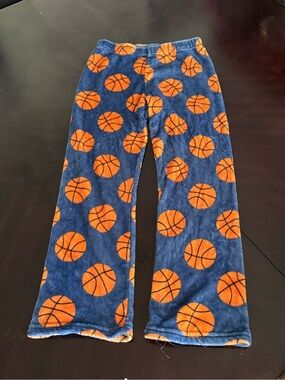 Kids Blue Basketball Print Fleece Pants